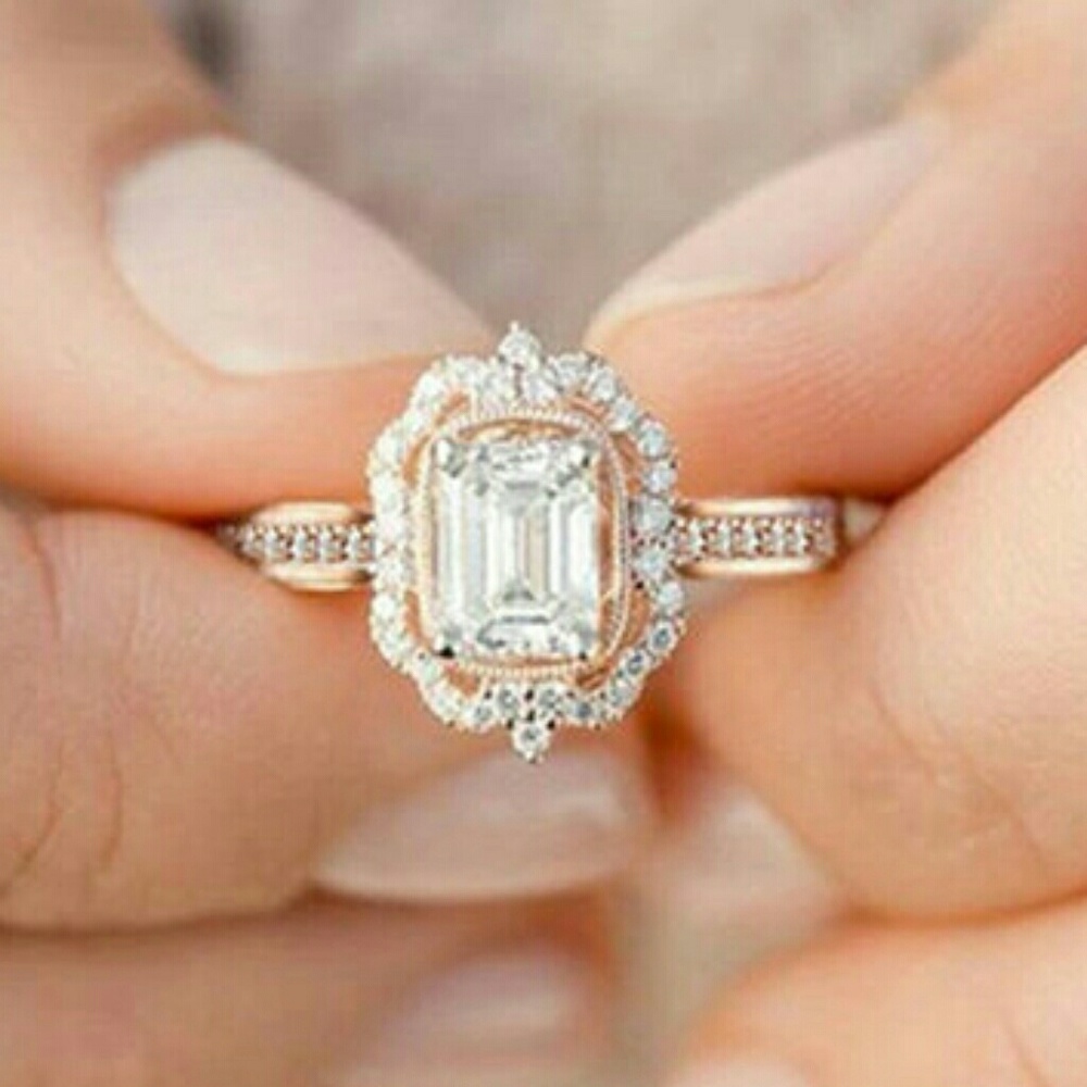 Rose Gold White Sapphire Solitaire Ring Sz 6 or 8 - Picture 3 of 9